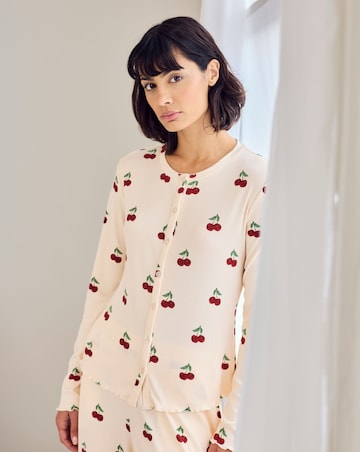 Chelsea Peers Cardigan Ribbed Long Pyjama Set Cherry Print