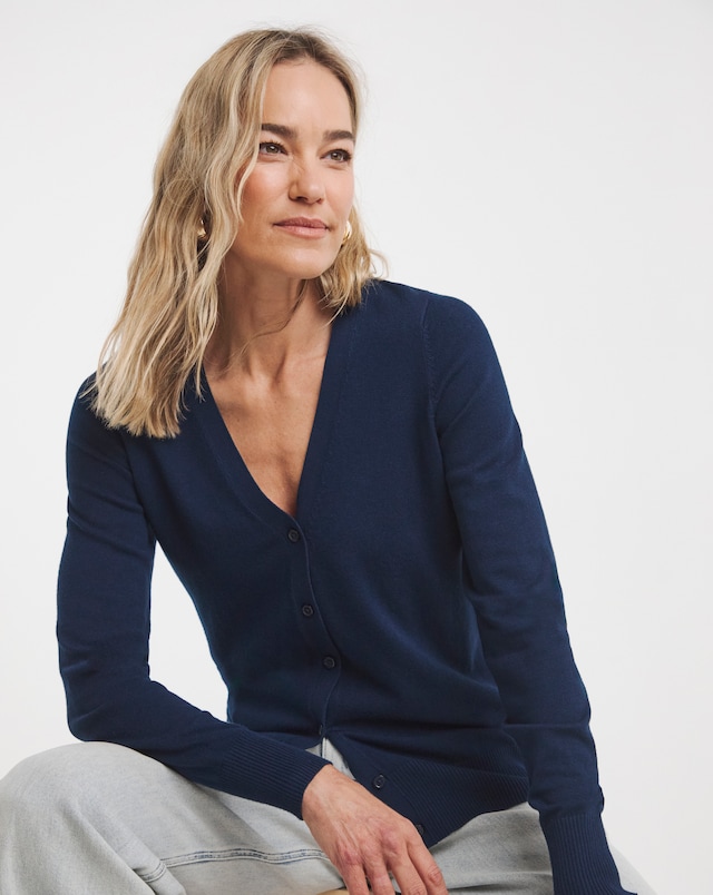 Fine Knit Navy V Neck Cardigan