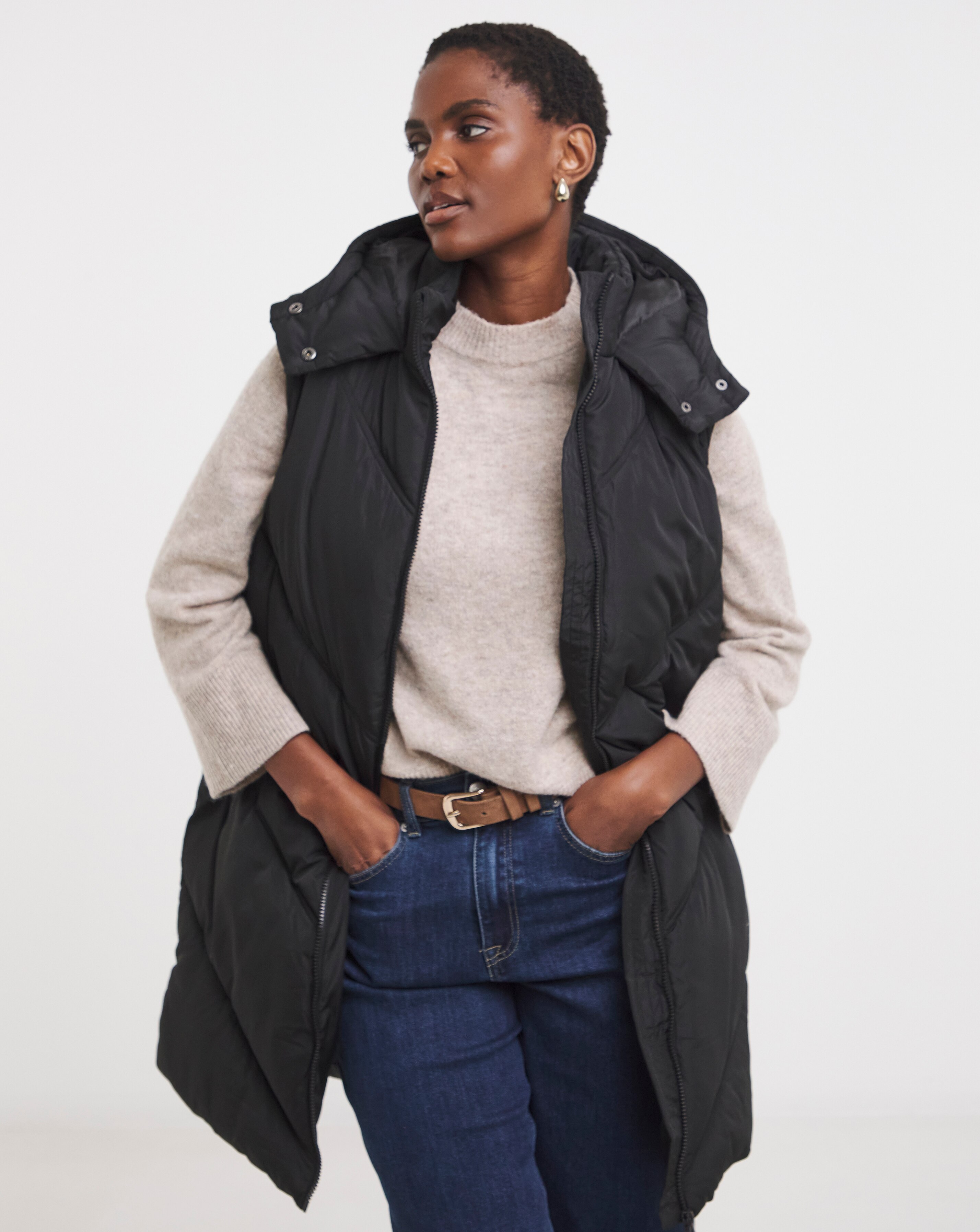 Black Longline Padded Gilet | JD Williams