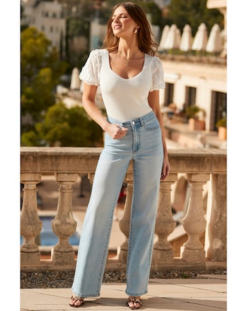 Sosandar Floral Applique Sleeve Top