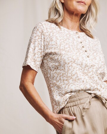 Julipa Printed Ribbed Henley Top