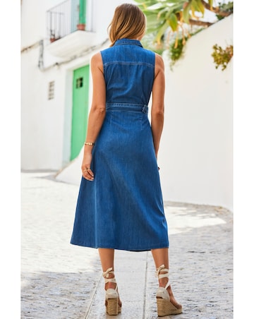 Sosandar Belted Denim Shirt Dress