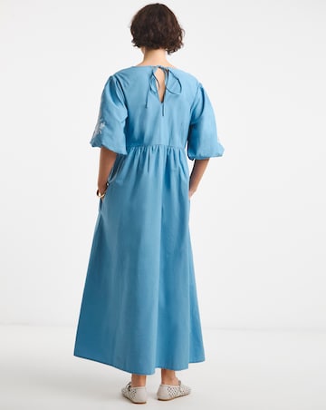 Pure Cotton Embroidered Puff Sleeve Dress