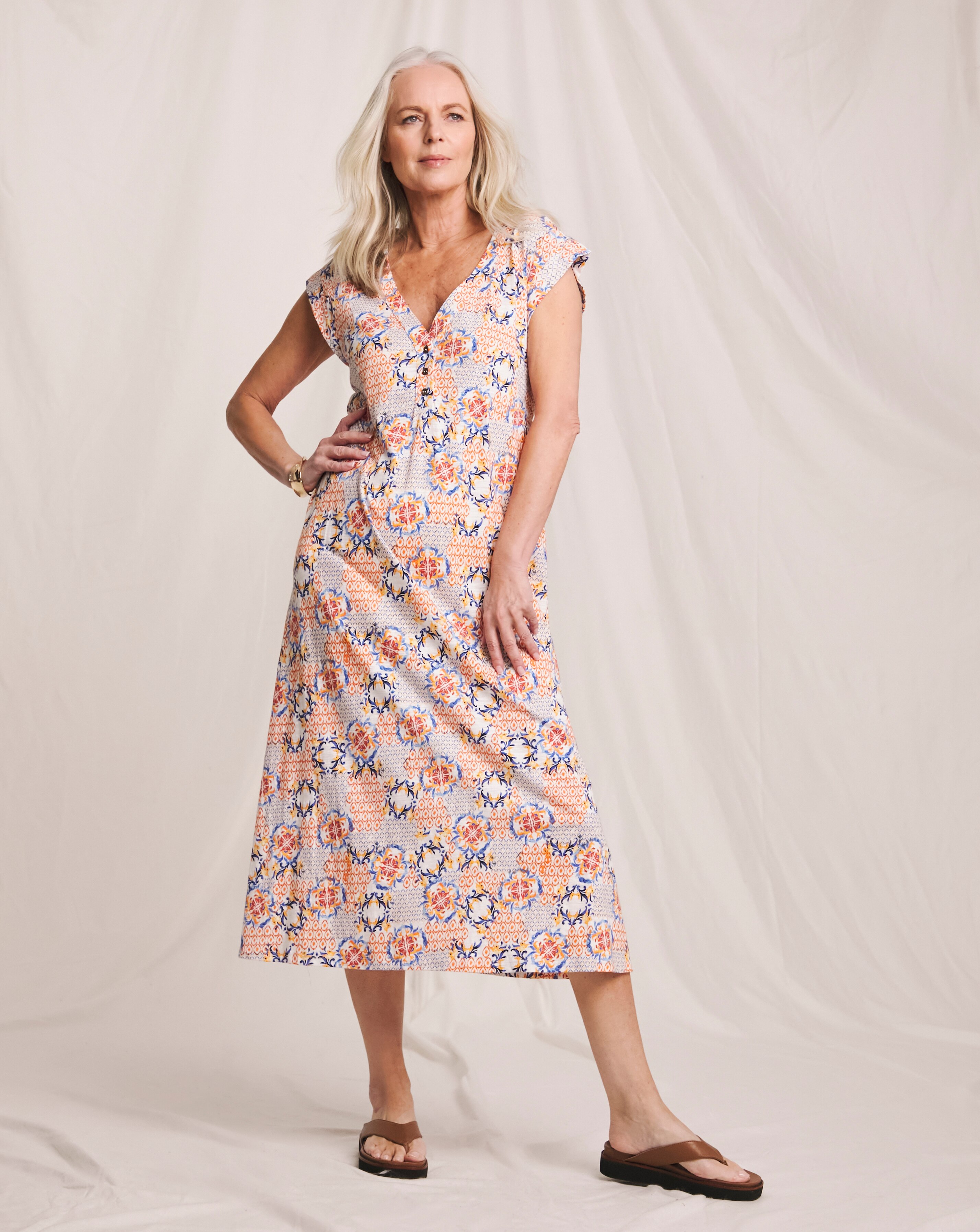 Julipa Pure Cotton Slub Printed Midi Dress