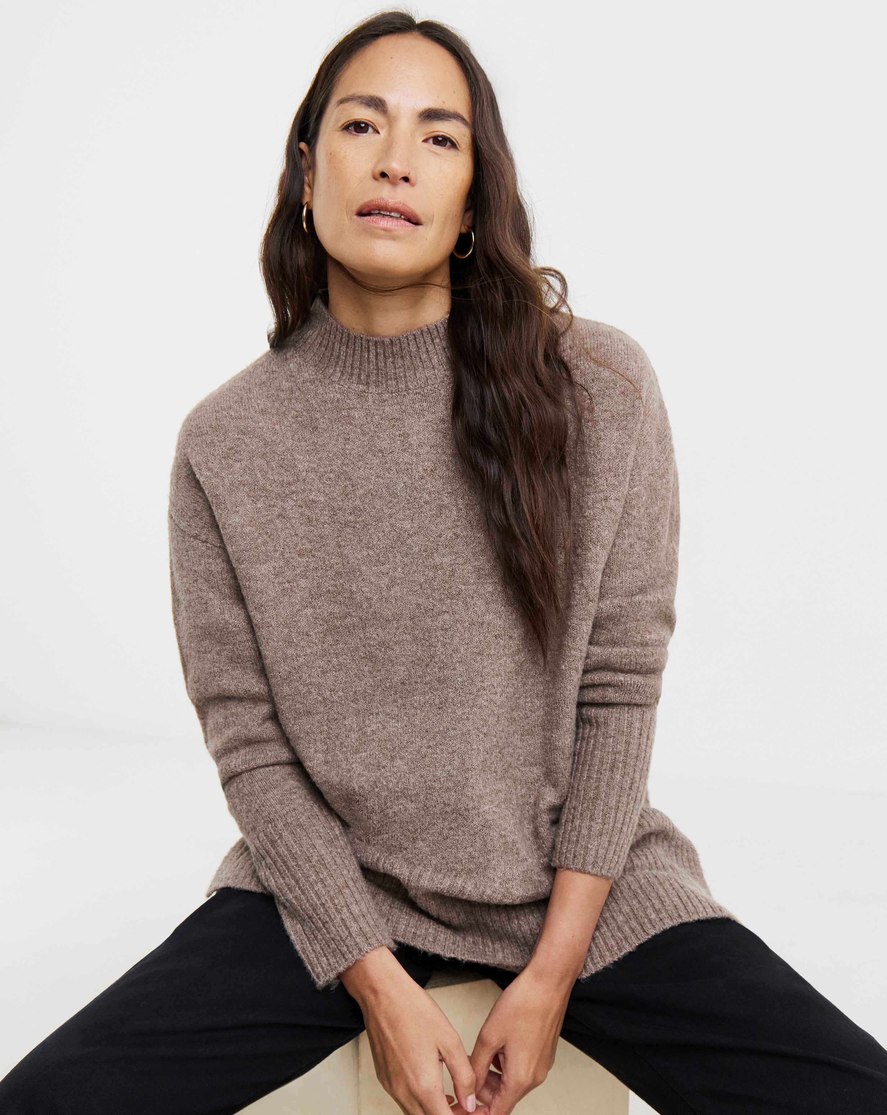 Cosy Yarn Mocha High Neck Tunic