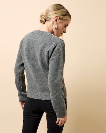 Little Mistress Grey Embellished Knitted Jumper
