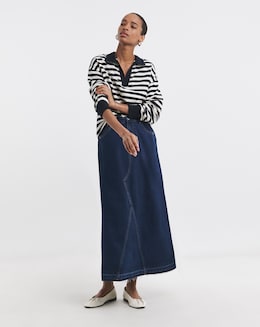 Pure Cotton Raw Edge A Line Denim Skirt