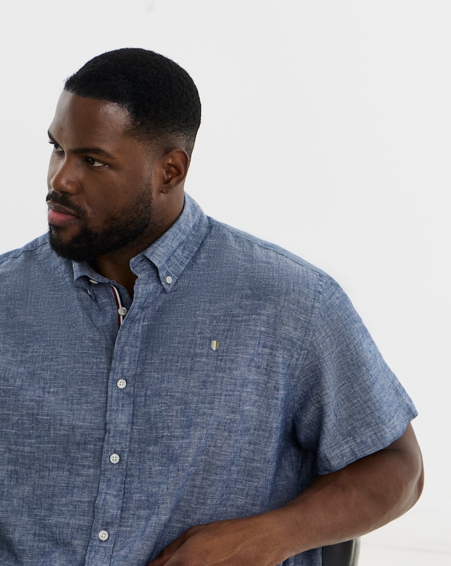 Jack &  Jones Premium Summer Linen Blend Shield Shirt - Denim Blue
