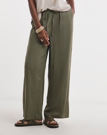 Khaki Linen Mix Wide Leg Trouser