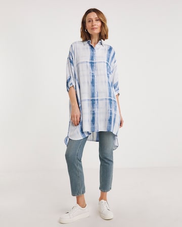 Blue Print Short Sleeve Oversized Blouse