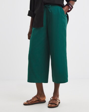 Pure Cotton Textured Cropped Wide Leg Culottes