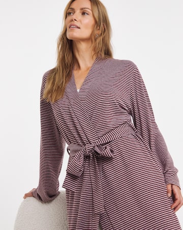 Pretty Secrets Soft Knit Stripe Dressing Gown Pink Multi