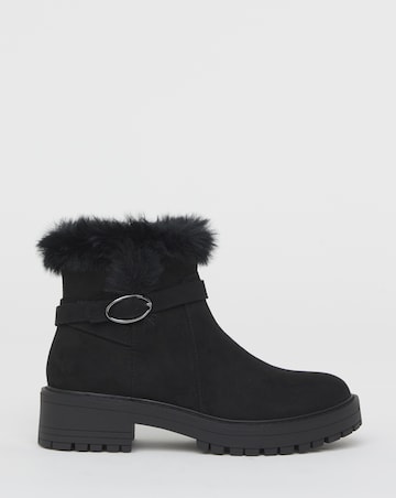 Heavenly Soles Alto Chunky Ankle Boots with Faux Fur Trim - Extra Wide Fit (EEE)