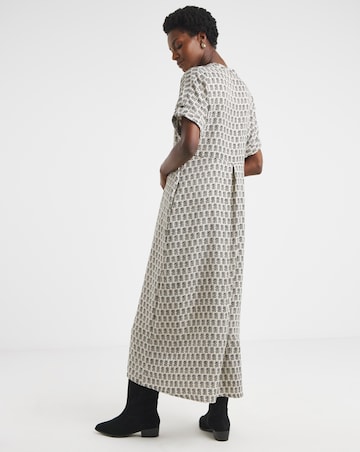 Collarless Placket Detail Smock Dress