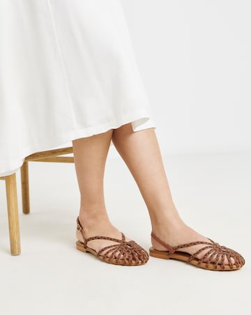 Latrice Leather Woven Detailing Flat Shoes - Wide Fit (E)