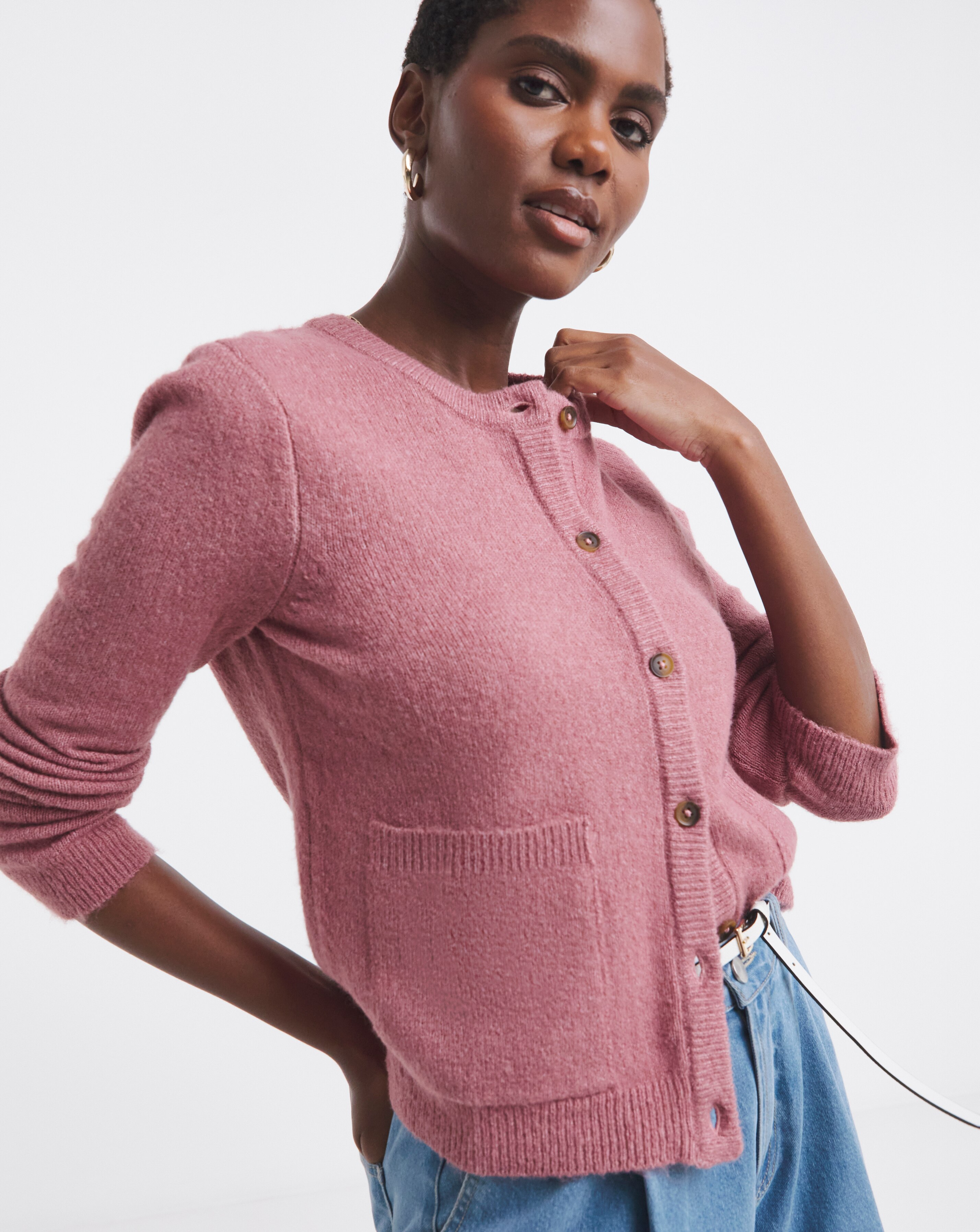 Cosy Yarn Rose Crew Neck Cardigan