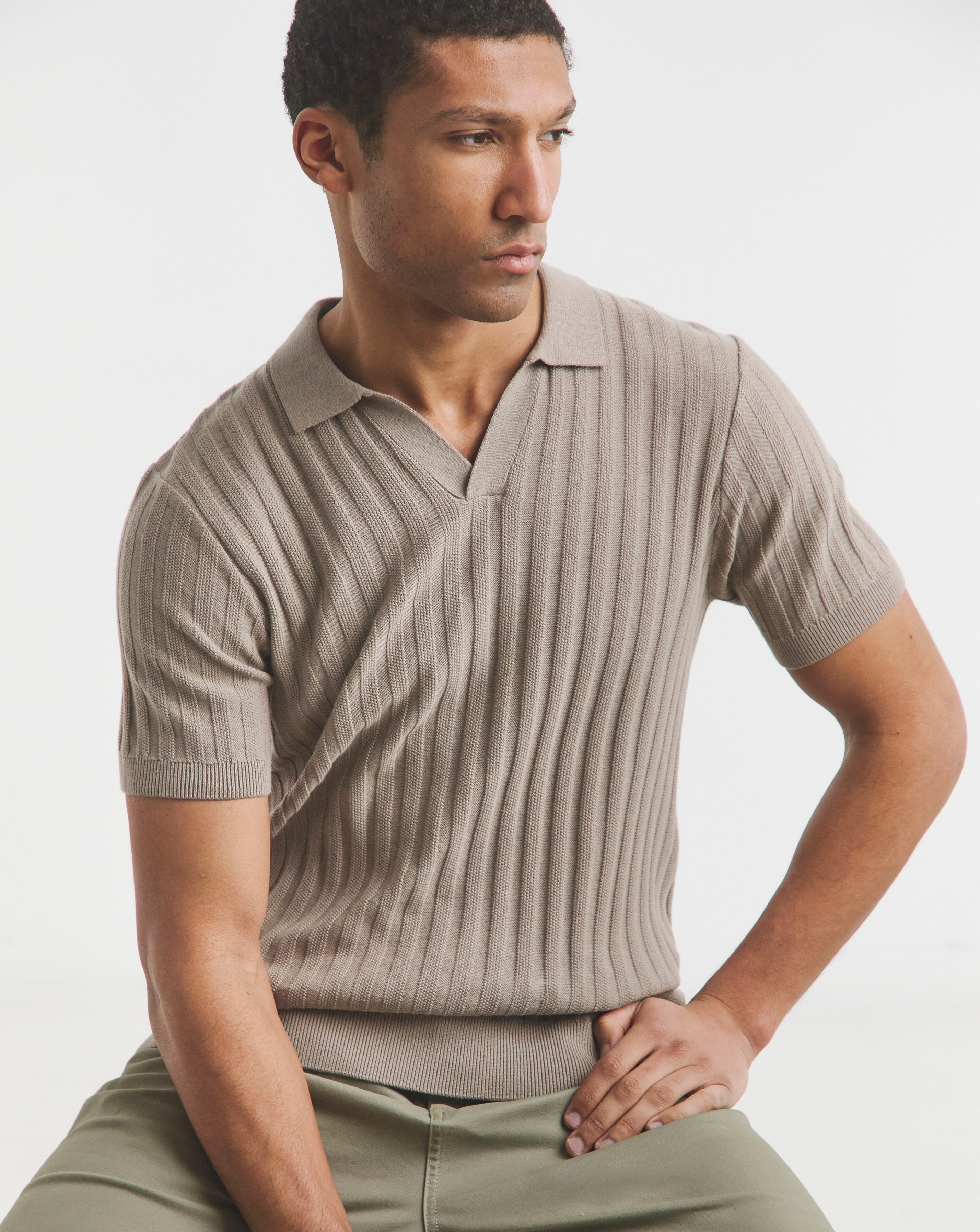 Textured Trophy Neck Tipped Knit Polo | JD Williams