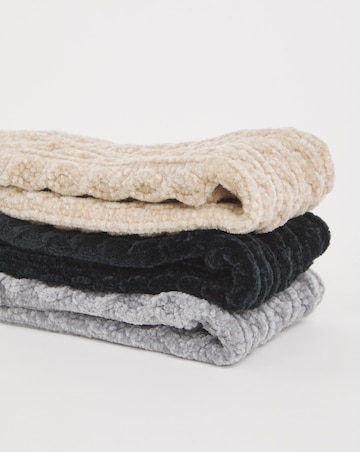 3 Pair Pack Thermal Cable Knit Fleece Slipper Socks - Black/Beige/Grey