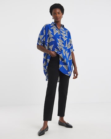 Womens Printed Oversized Blouse - Blue Abstract