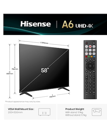 Hisense 58A6QTUK 58in 4K Ultra HD HDR LED Smart TV