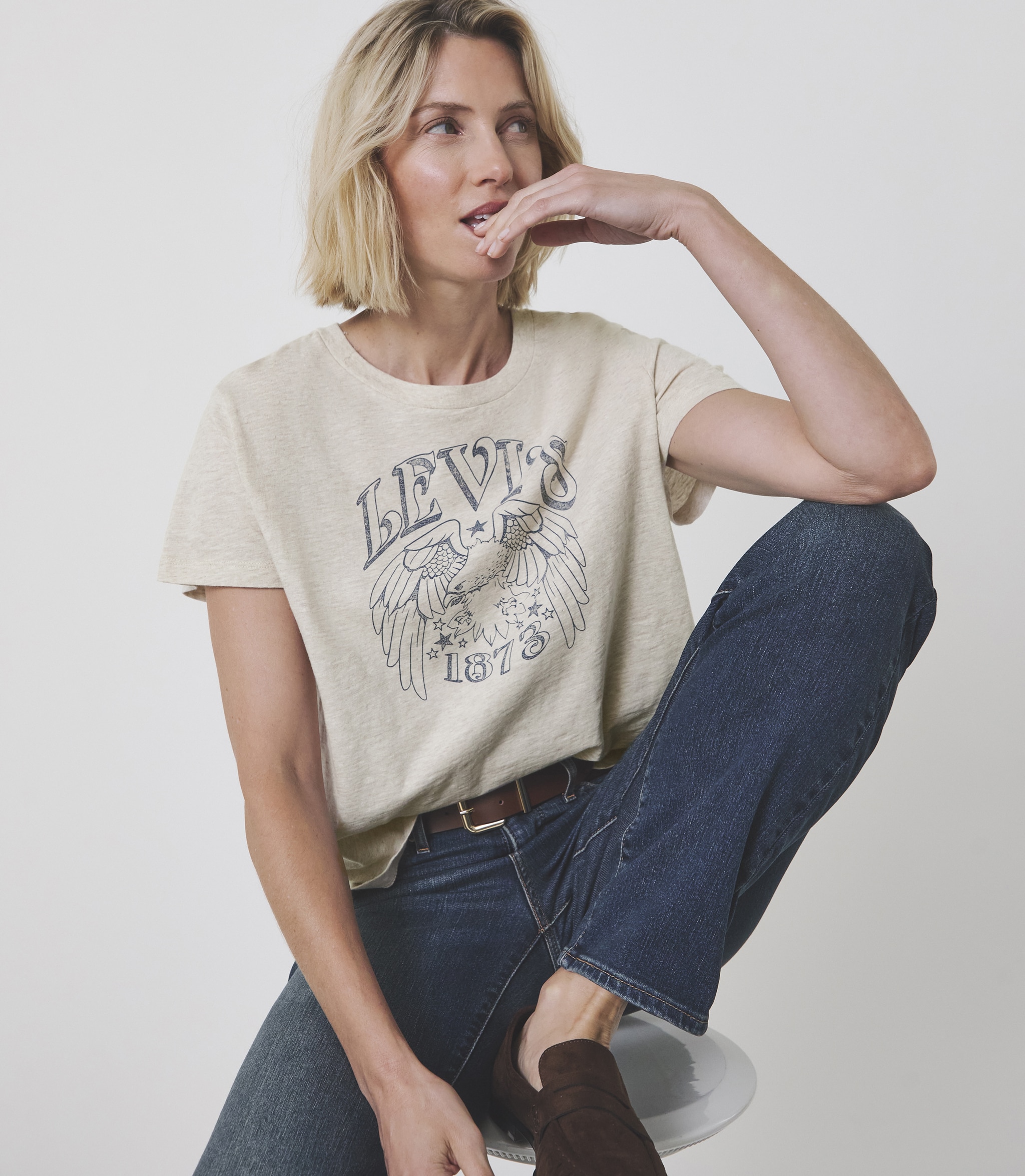 A lady wearing Levi's clothing.