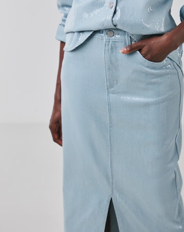 Clear Sequin Denim Midi Skirt