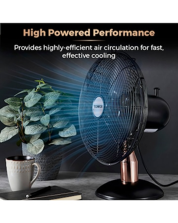 Tower 12 Black & Rose Gold Cavaletto Metal Desk Fan