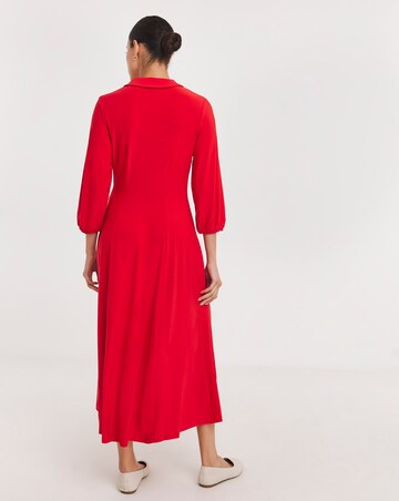 Waisted Dress With Open Neck & Collar