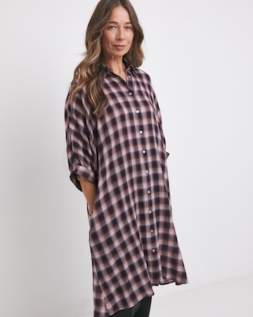 Crinkle Check Oversized Shirt Dress