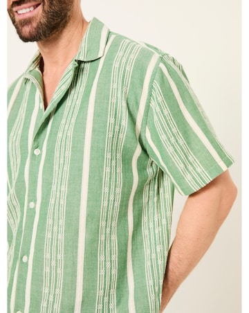 FatFace Embroided Stripe Short Sleeve Shirt - Green