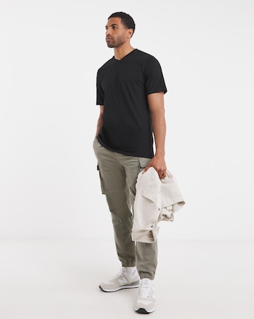 Pure Cotton V Neck T-Shirt Extra Long- Black