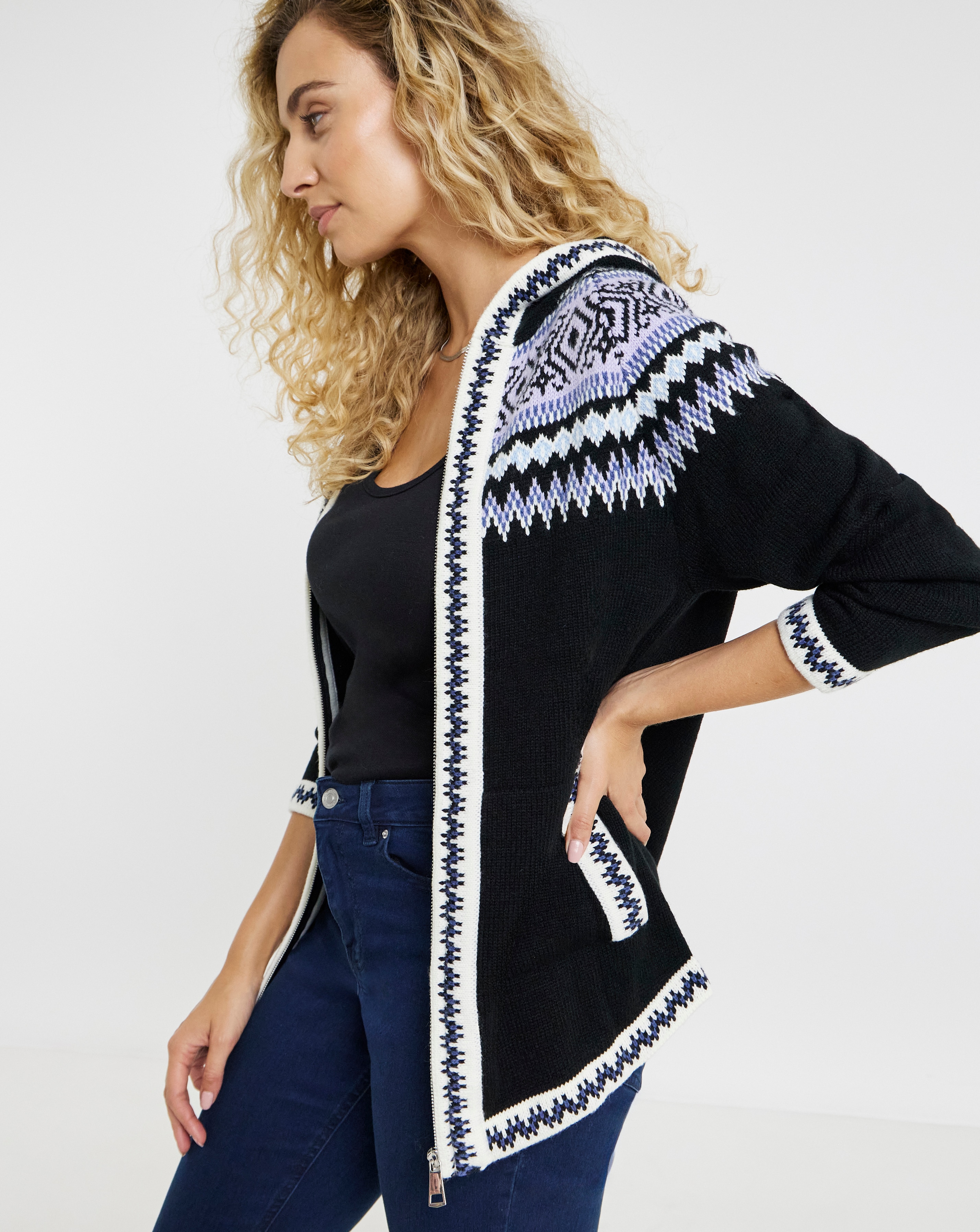 J・O Joe Browns Fabulous Zip Front Hooded Fairisle Jumper | JD Williams