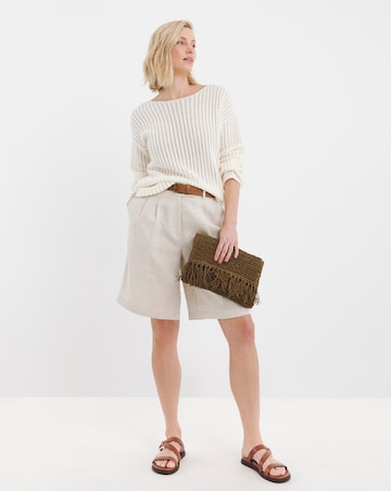 Ivory Long Sleeve Crew Neck Crochet Tunic