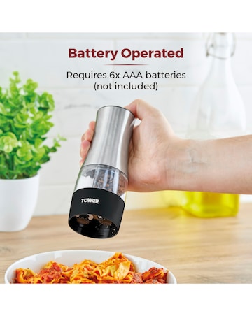 Tower Dual Electric Salt & Pepper Mill - Stainless Steel, Black