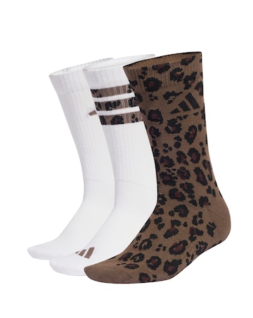 adidas 3 Pack Leopard Print Crew Socks