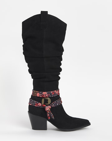 Joe Browns Black Suede Slouchy Knee High Boot -Standard Calf & Wide Fit (E)