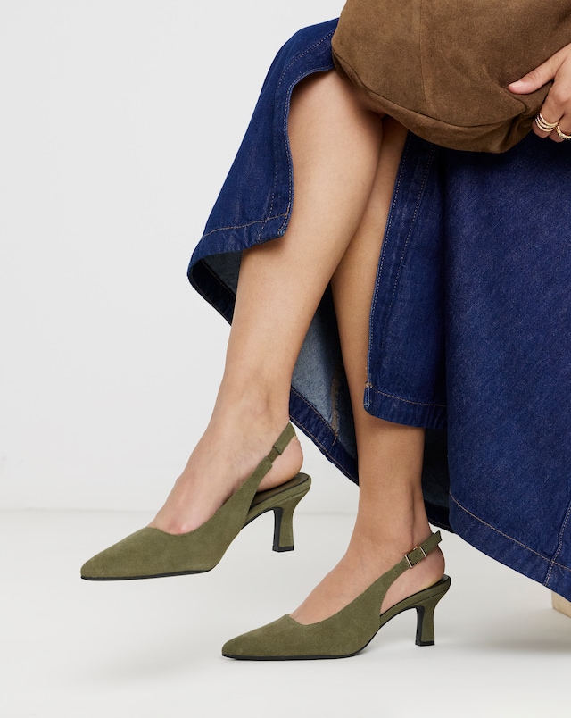 Verona Suede Pointed Toe Slingback Heels - Wide Fit (E)