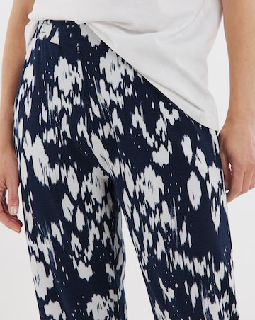 Navy Printed Jersey Tapered Trouser