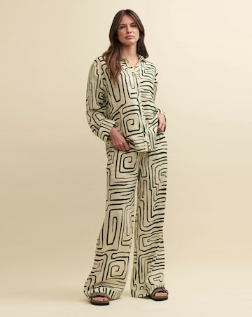 Nobody's Child Linen-blend Green Abstract Trouser