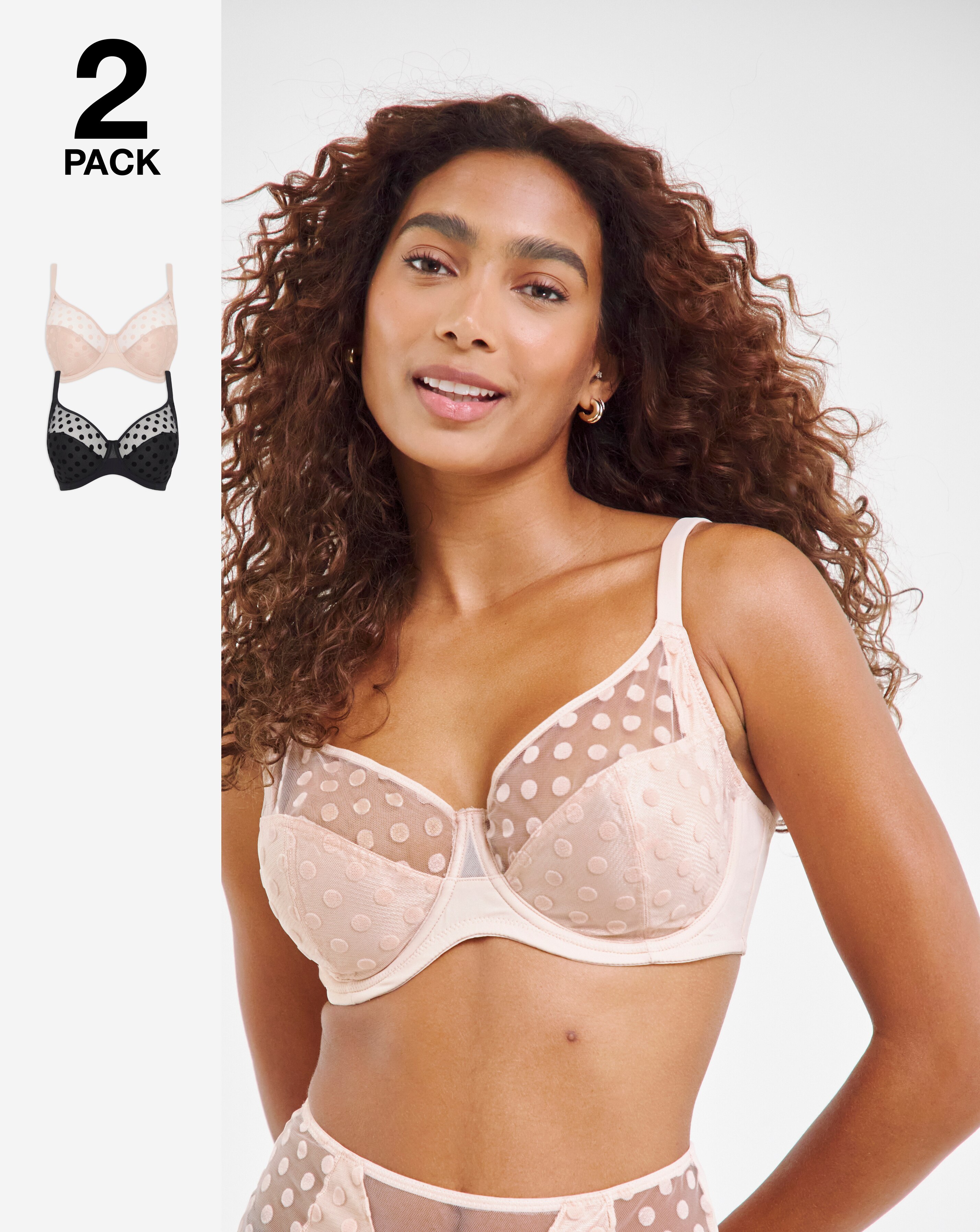 Pretty Secrets (2 Pack) Hannah Spot Mesh Full Cup Bras (B-G) Black/Blush