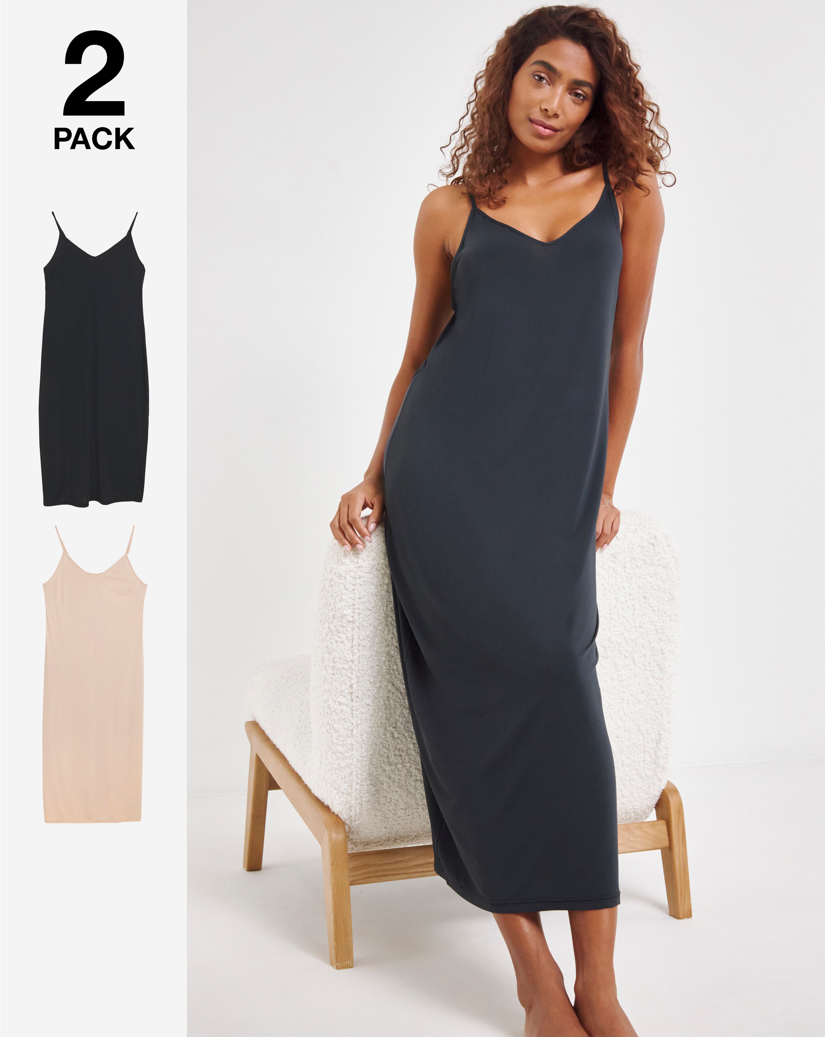 Pretty Secrets (2 Pack) Maxi Slips Length 52in Black/Almond