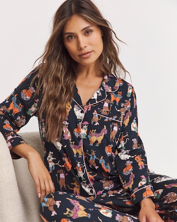 Chelsea Peers Jersey Disco Cats Print Pyjama Set