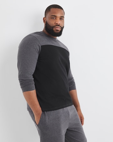 2 Pack Long Sleeve Colour Block Pyjamas-Black/Charcoal