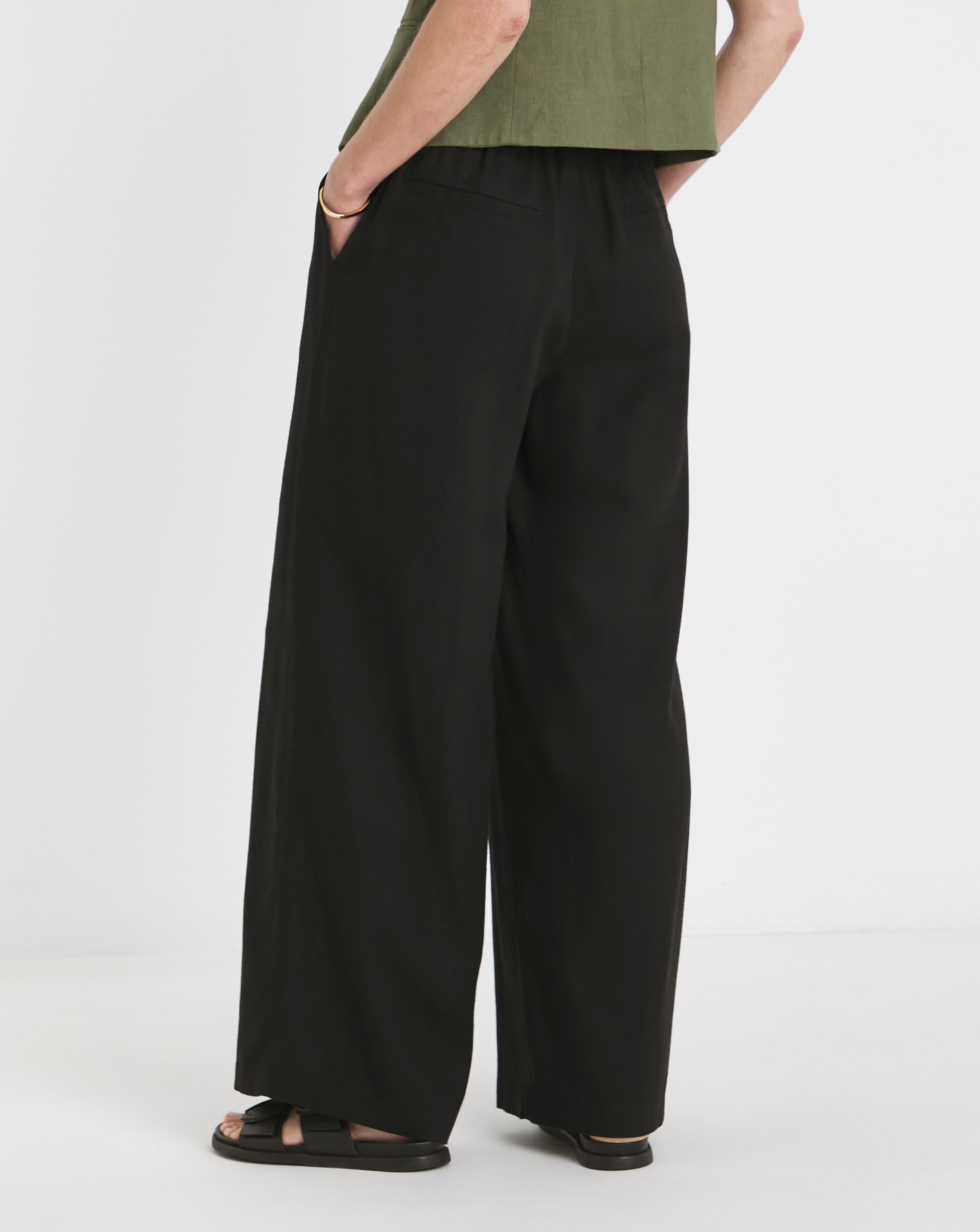 パンツ ARGUE / BREEZE LINEN MELLOW PANTS /BLACK Black Linen Mix Wide Leg Trouser | JD Williams