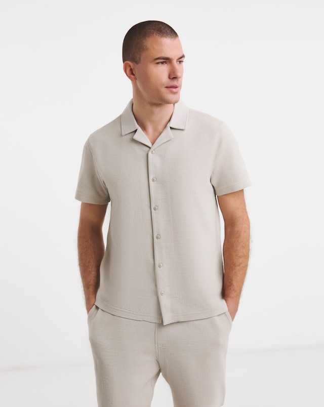 Textured Jersey Co-Ord Shirt- Stone