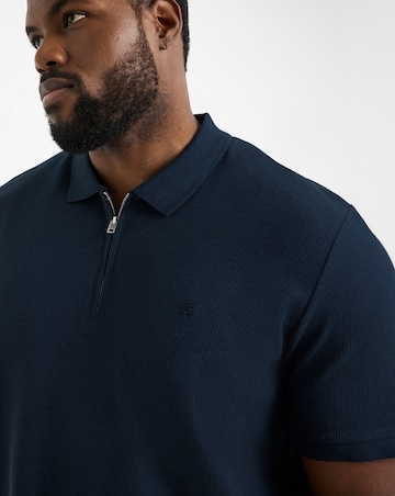 Jack & Jones Austin 1/4 Zip Waffle Polo - Navy
