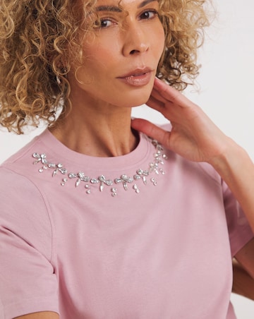 Blush Embellished Neck T-Shirt
