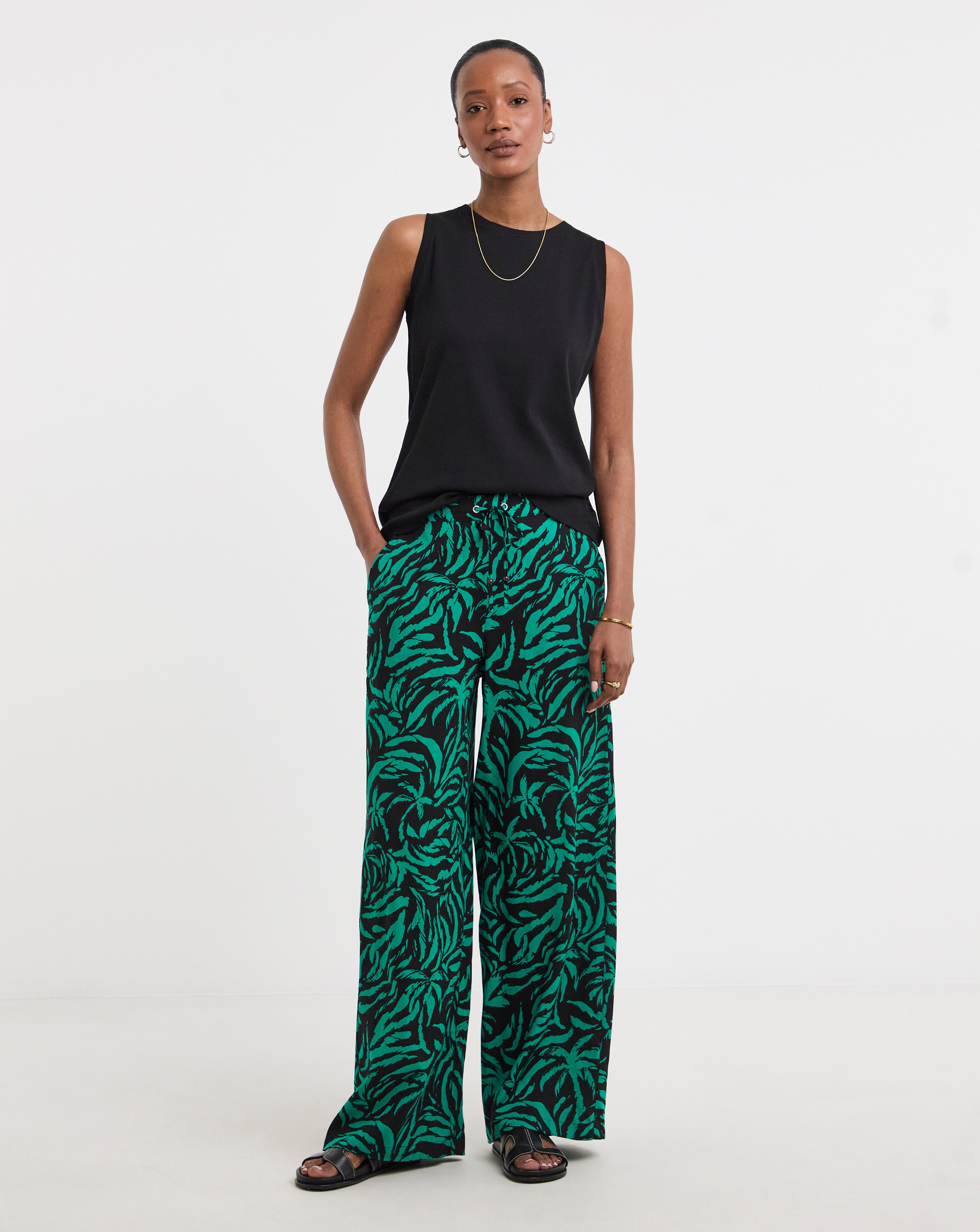 Tropical Print Wide Leg Trousers
