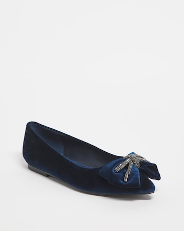 Carballo Velvet Bow Trim Flat Shoes - Wide Fit (E)