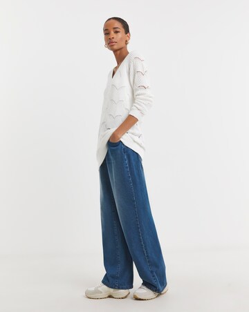 White V-neck Open Stitch Tunic